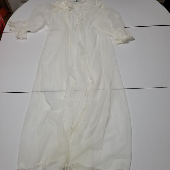 CAPRI Originals Robe Slip Set Womens Small Dress Cream Sleeveless Lace Butterfly - Picture 11 of 13